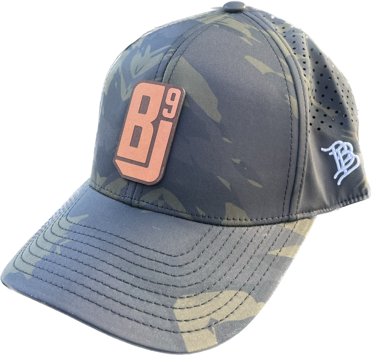 Brandon Jones "BJ9" Midnight Camo Leather-Tan Patch Hat